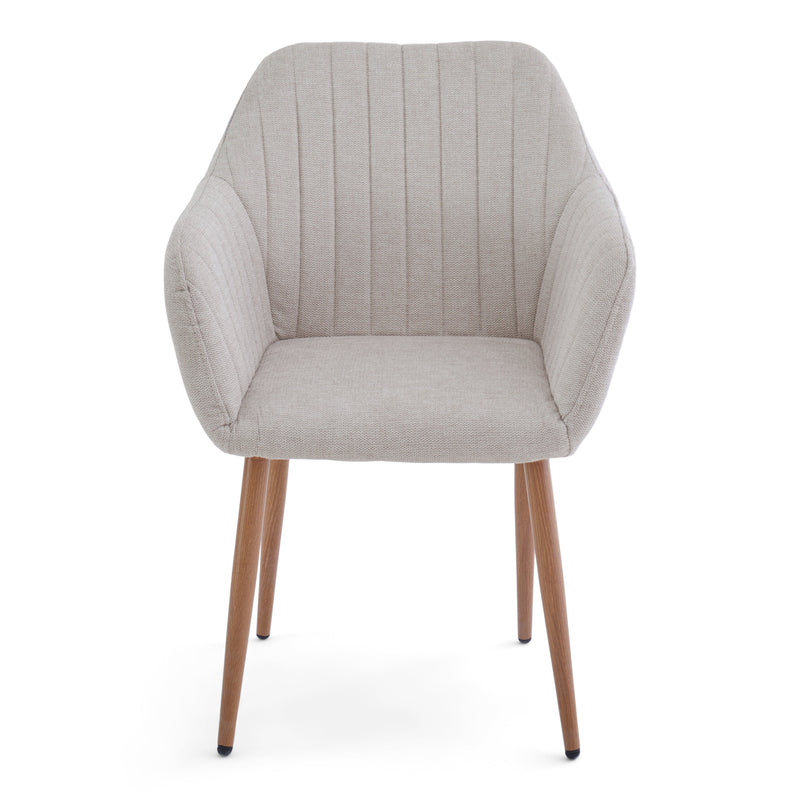 Vanessa eetkamerstoel met armleuningen - beige textiel en eikenlook