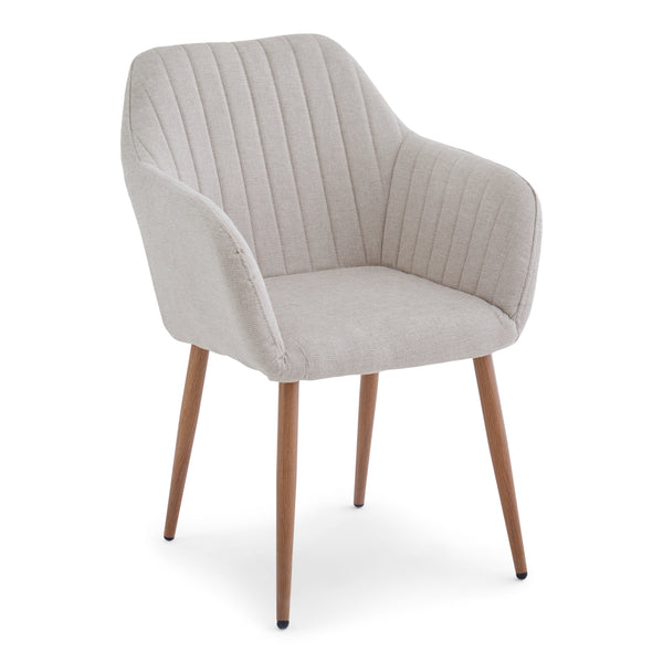 Vanessa eetkamerstoel met armleuningen - beige textiel en eikenlook