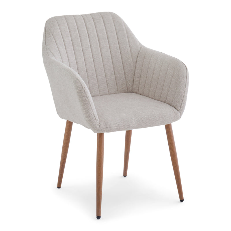 Vanessa eetkamerstoel met armleuningen - beige textiel en eikenlook