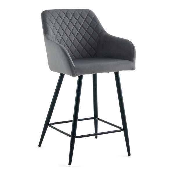 Carlo - barkruk grijs velours met armleuningen 65 cm