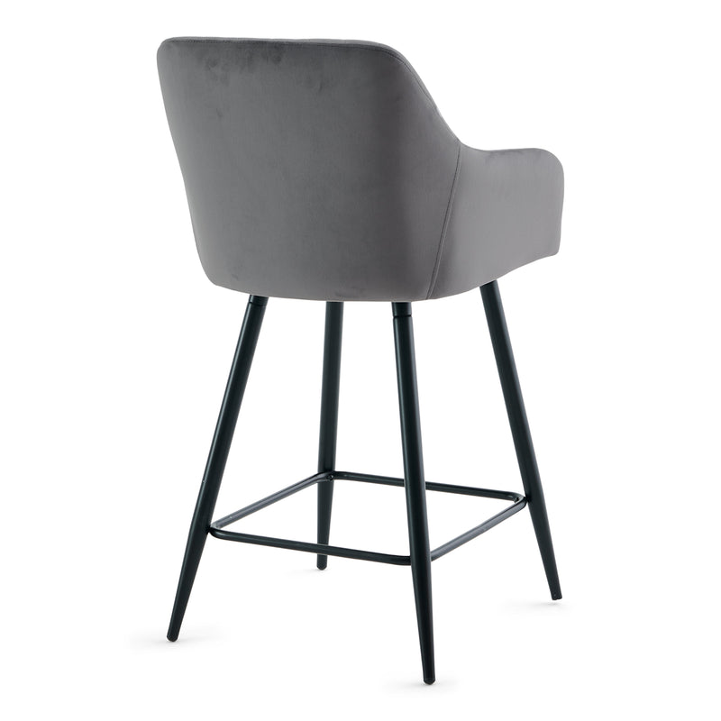 Carlo - barkruk grijs velours met armleuningen 65 cm