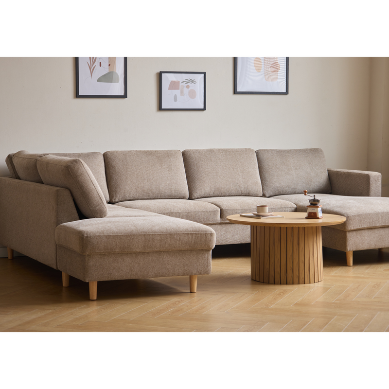 Jennifer rechtszijdige U-bank in zandkleur met chaise longue - L: 300 x D: 208 x H: 82 cm