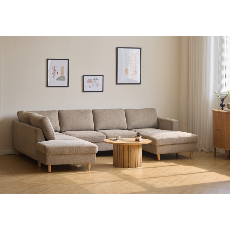 Jennifer rechtszijdige U-bank in zandkleur met chaise longue - L: 300 x D: 208 x H: 82 cm