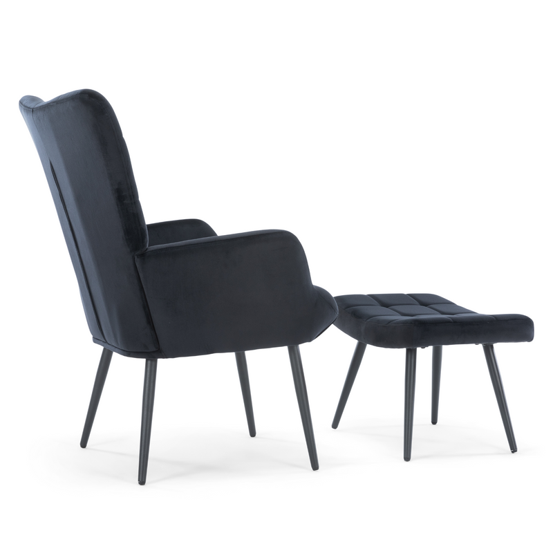 Alfred Fauteuil met voetenbank - Zwart Velours