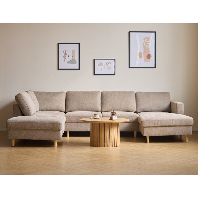 Jennifer rechtszijdige U-bank in zandkleur met chaise longue - L: 300 x D: 208 x H: 82 cm