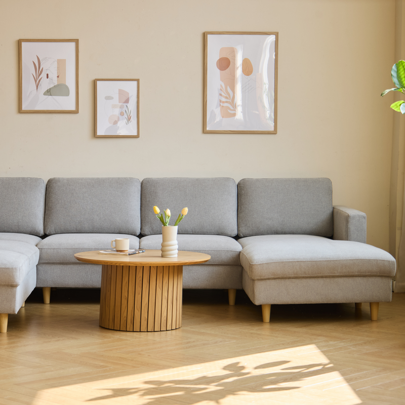 Jennifer rechtszijdige U-bank in lichtgrijs met chaise longue - L: 300 x D: 208 x H: 82 cm