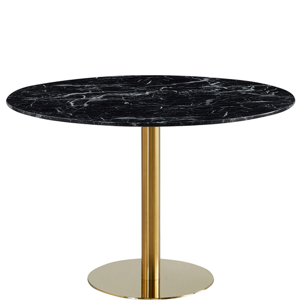 Lazio ronde eettafel in zwart marmer look met messing/gouden poten - Ø110 cm