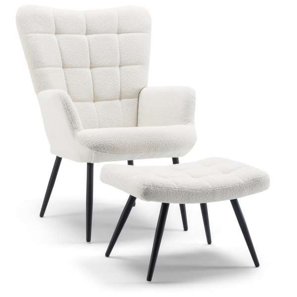 Alfred Fauteuil met Voetenbank - Beige Bouclé