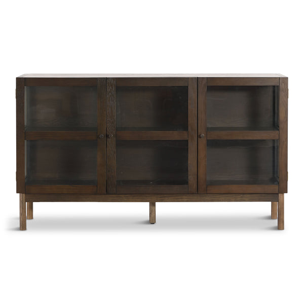 Havana eikenhouten vitrinekast met glas in gerookt eiken en 3 deuren – 80x40x140 cm