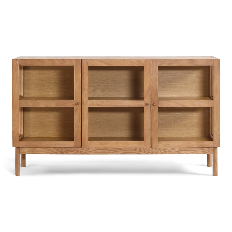 Havana eikenhouten glazen dressoir/vitrinekast met 3 deuren - 80x40x140 cm