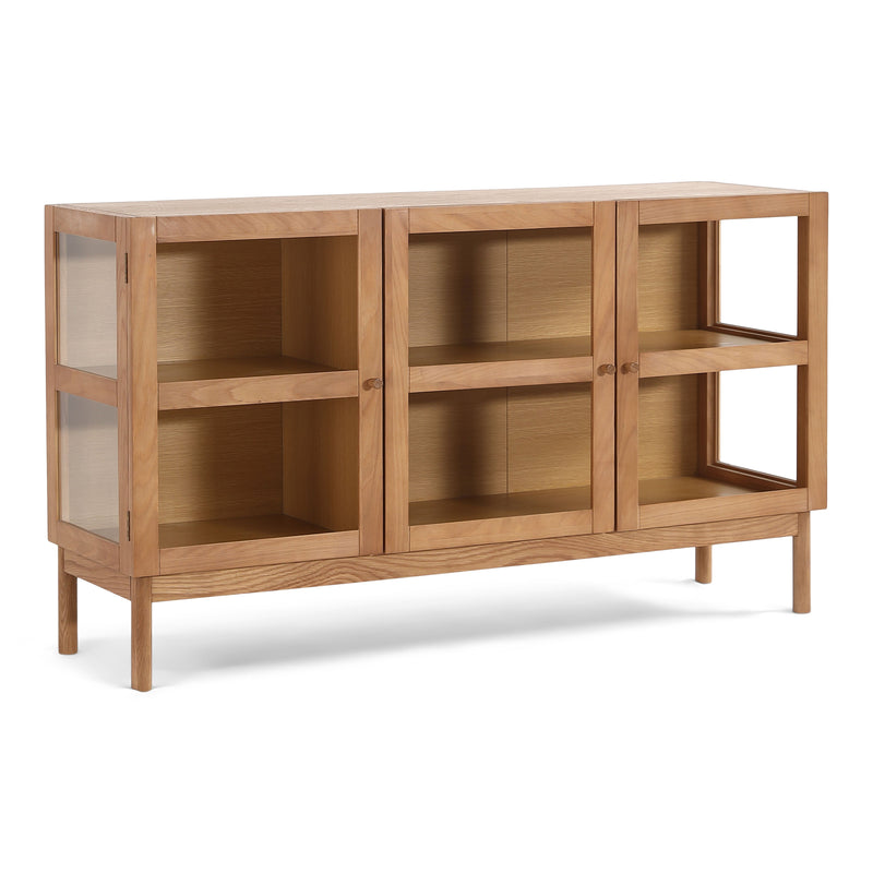 Havana eikenhouten glazen dressoir/vitrinekast met 3 deuren - 80x40x140 cm