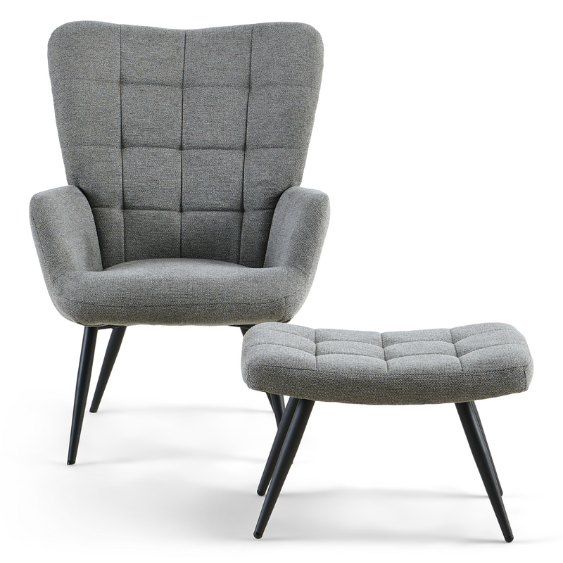 Allison fauteuil met voetenbank - grijze stof