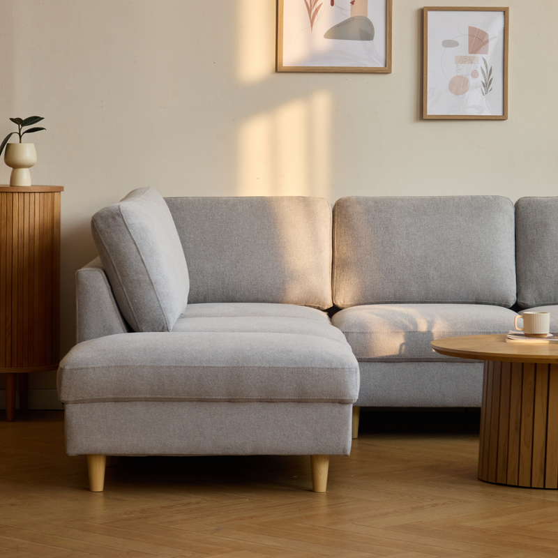 Jennifer rechtszijdige U-bank in lichtgrijs met chaise longue - L: 300 x D: 208 x H: 82 cm