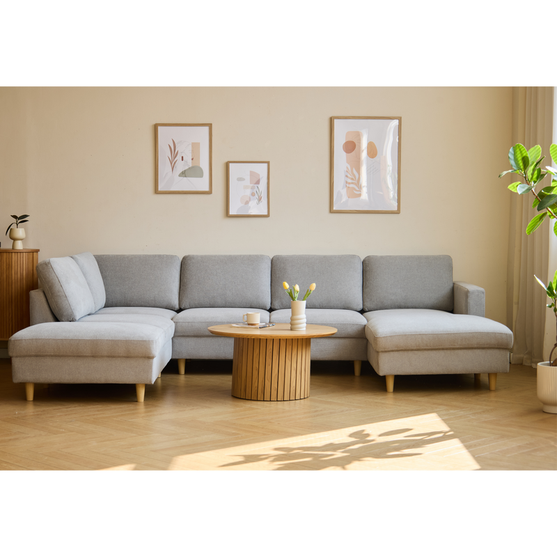 Jennifer rechtszijdige U-bank in lichtgrijs met chaise longue - L: 300 x D: 208 x H: 82 cm