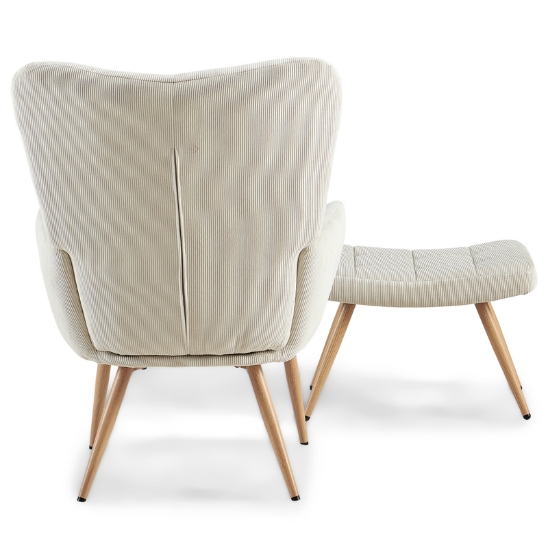 Allison Fauteuil met voetenbank - beige fluweel met eikenlook