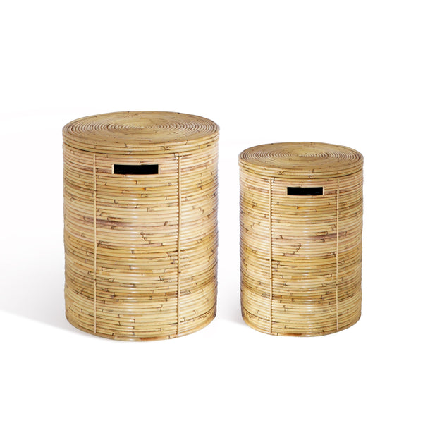 Vilmar wasmanden van gevlochten bamboe met deksel - 2 stuks/set.
