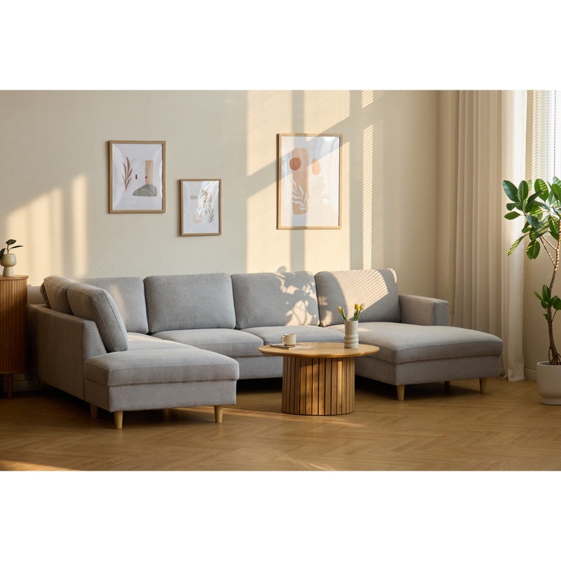 Jennifer rechtszijdige U-bank in lichtgrijs met chaise longue - L: 300 x D: 208 x H: 82 cm