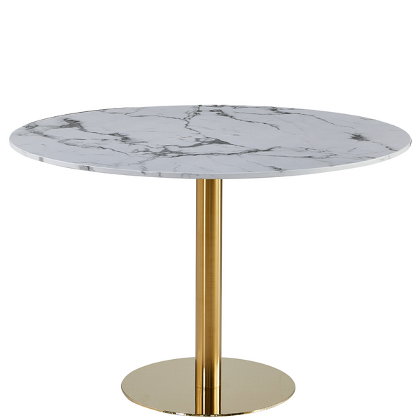 Lazio ronde eettafel in wit marmer look met messing/gouden poten - Ø110 cm