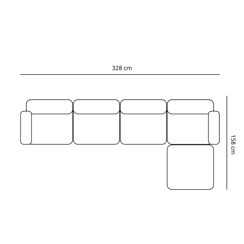 Emilia modulaire sofa in beige 4 modules met rechts- en linksgerichte chaise longue L: 328 x D: 158 x H: 72 cm