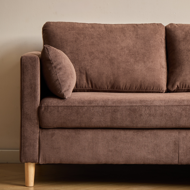 Ellis - Rechts- en linkszijdig omkeerbare chaise longue bank in bruin fluweel - L: 215 x D: 82 x H: 78 cm