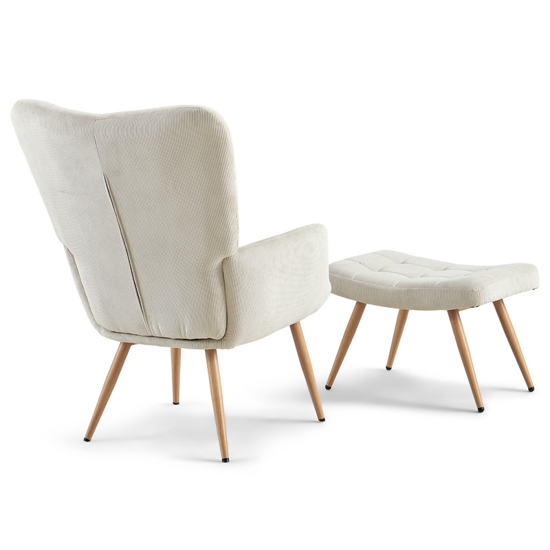 Allison Fauteuil met voetenbank - beige fluweel met eikenlook