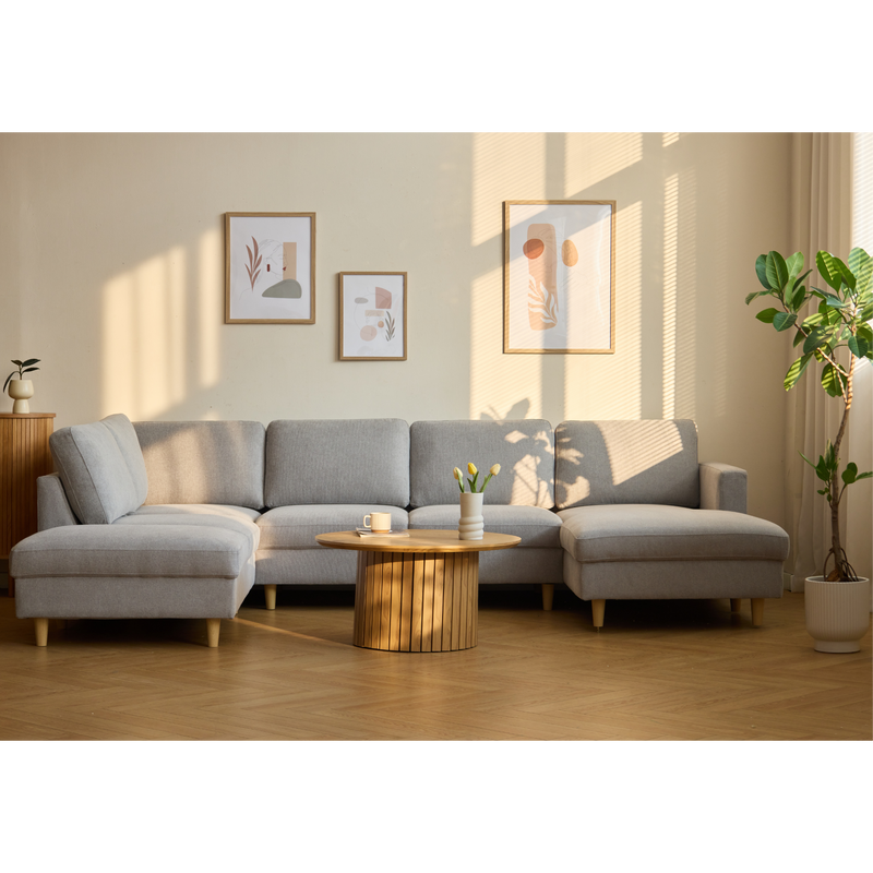 Jennifer rechtszijdige U-bank in lichtgrijs met chaise longue - L: 300 x D: 208 x H: 82 cm