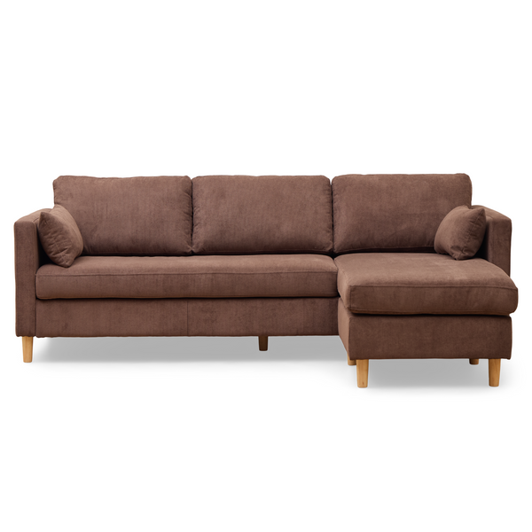 Ellis - Rechts- en linkszijdig omkeerbare chaise longue bank in bruin fluweel - L: 215 x D: 82 x H: 78 cm