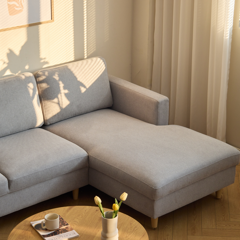 Jennifer rechtszijdige U-bank in lichtgrijs met chaise longue - L: 300 x D: 208 x H: 82 cm