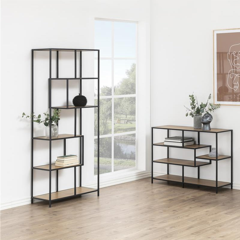 Seaford boekenkast in eikenfineer met metalen frame 77 x 35 x 185 cm