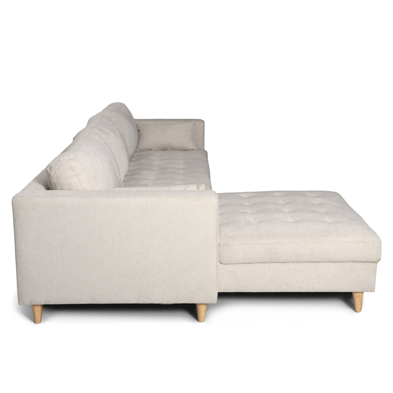 Brandy - Rechts- en linksomkeerbare chaise longue bank in beige - L: 290 x D: 96 x H: 80 cm