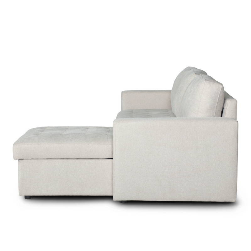 Sinus beige omkeerbare slaapbank met chaise longue en opbergruimte