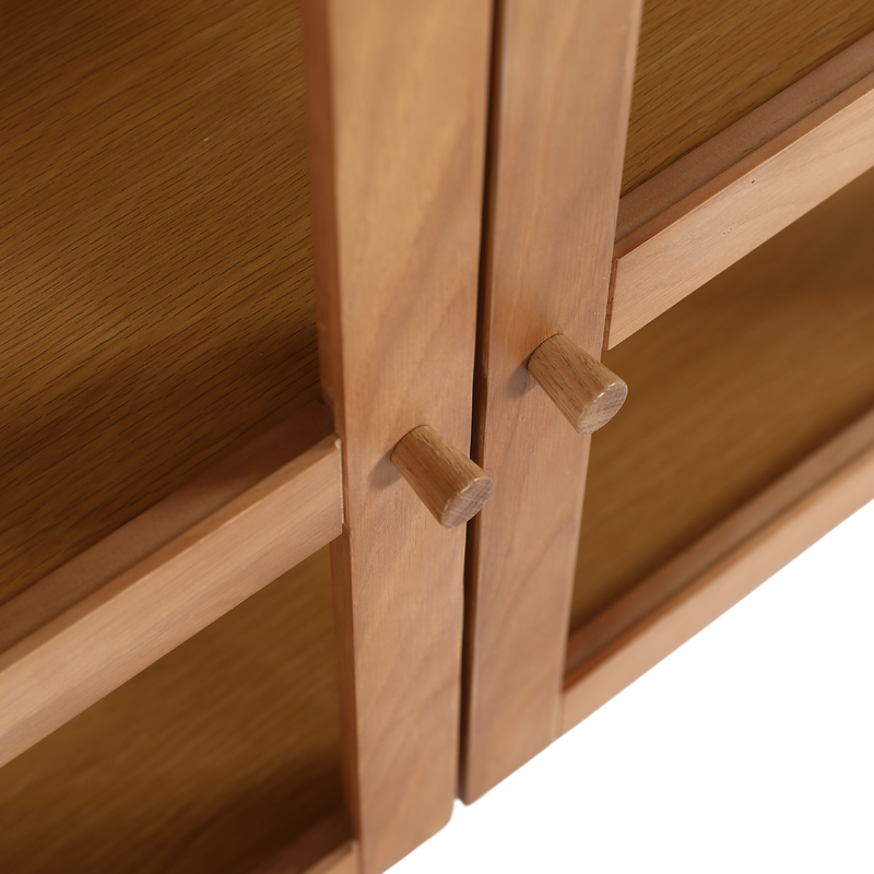 Havana eikenhouten glazen dressoir/vitrinekast met 3 deuren - 80x40x140 cm