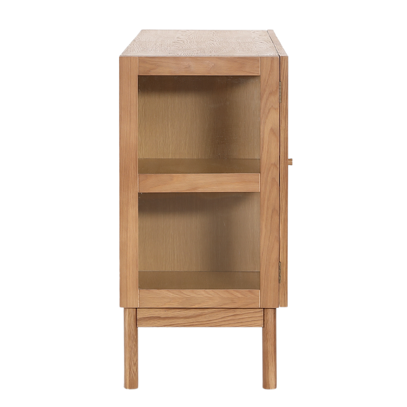 Havana eikenhouten glazen dressoir/vitrinekast met 3 deuren - 80x40x140 cm
