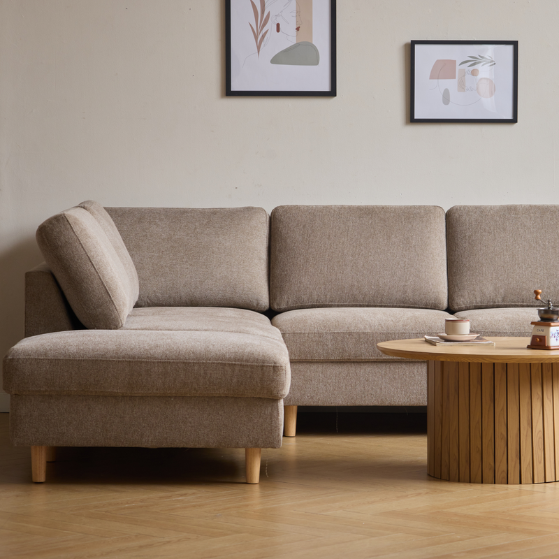 Jennifer rechtszijdige U-bank in zandkleur met chaise longue - L: 300 x D: 208 x H: 82 cm
