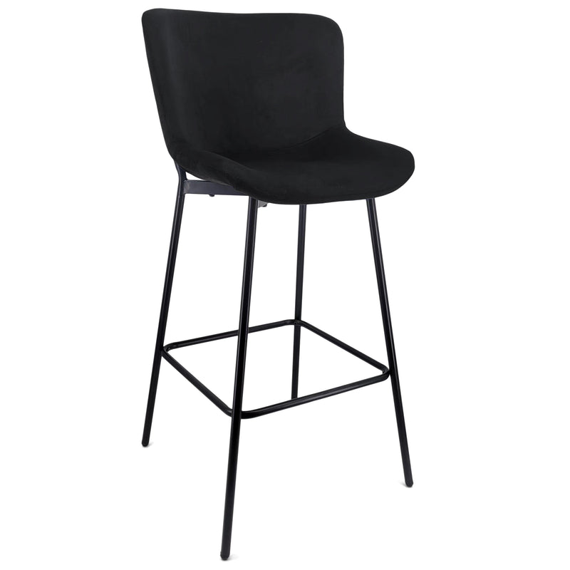 Adena barkruk met rugleuning - Zwart fluweel 65 cm