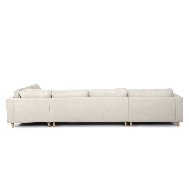 Brandy - Linkshoekige U-bank in beige met chaise longue - L: 360 x D: 211 x H: 78 cm