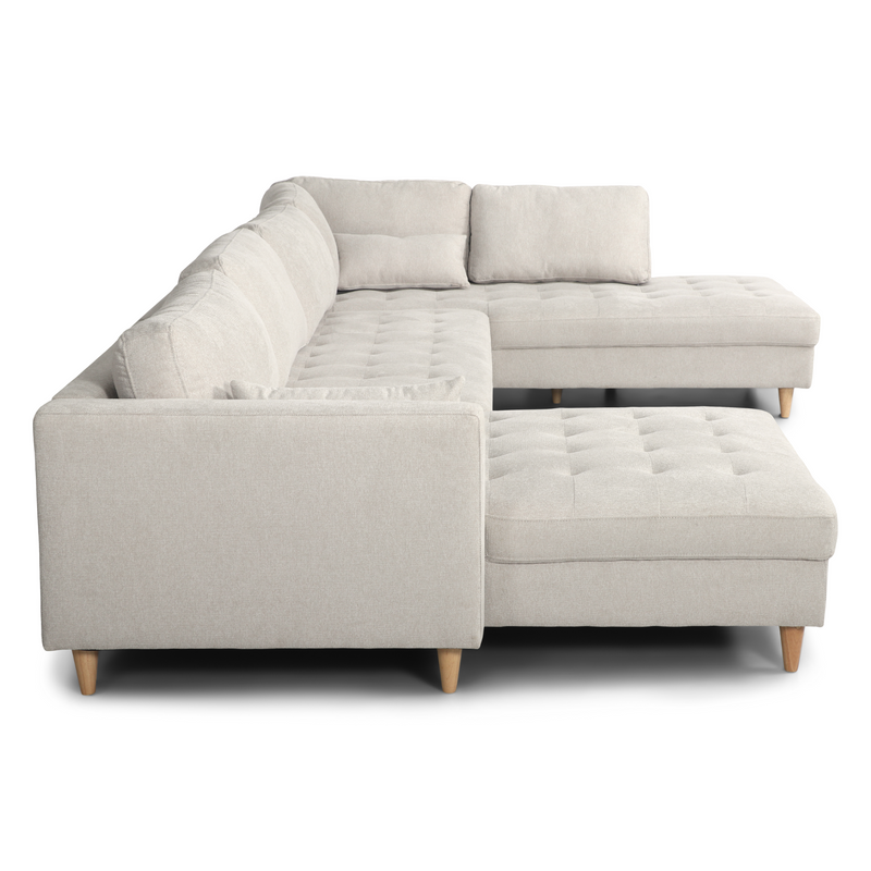 Brandy - Linkshoekige U-bank in beige met chaise longue - L: 360 x D: 211 x H: 78 cm