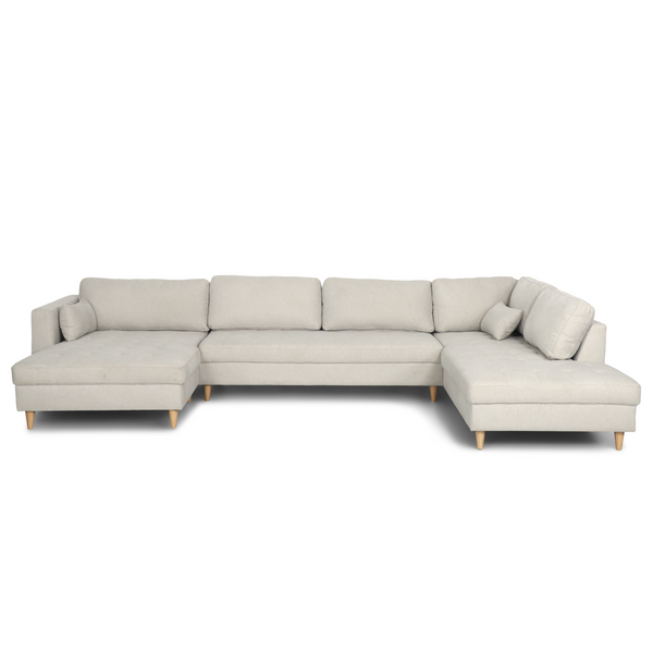 Brandy - Linkshoekige U-bank in beige met chaise longue - L: 360 x D: 211 x H: 78 cm