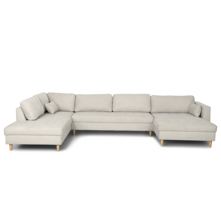 Brandy - Rechtshoekige U-bank in beige met chaise longue - L: 360 x D: 211 x H: 78 cm
