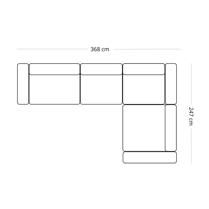 Hailey - Hoekbank, modulaire bank in beige met 4 modules, rechts L: 368 X D: 247 X H: 65 cm