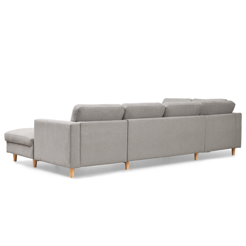 Jennifer rechtszijdige U-bank in lichtgrijs met chaise longue - L: 300 x D: 208 x H: 82 cm