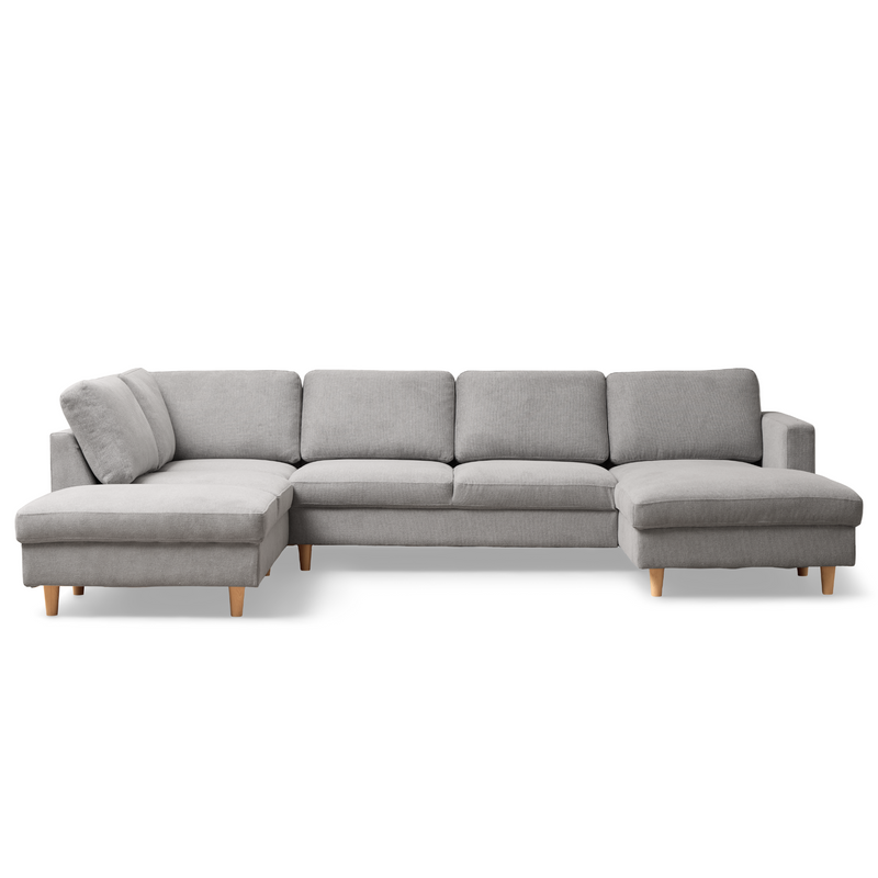 Jennifer rechtszijdige U-bank in lichtgrijs met chaise longue - L: 300 x D: 208 x H: 82 cm