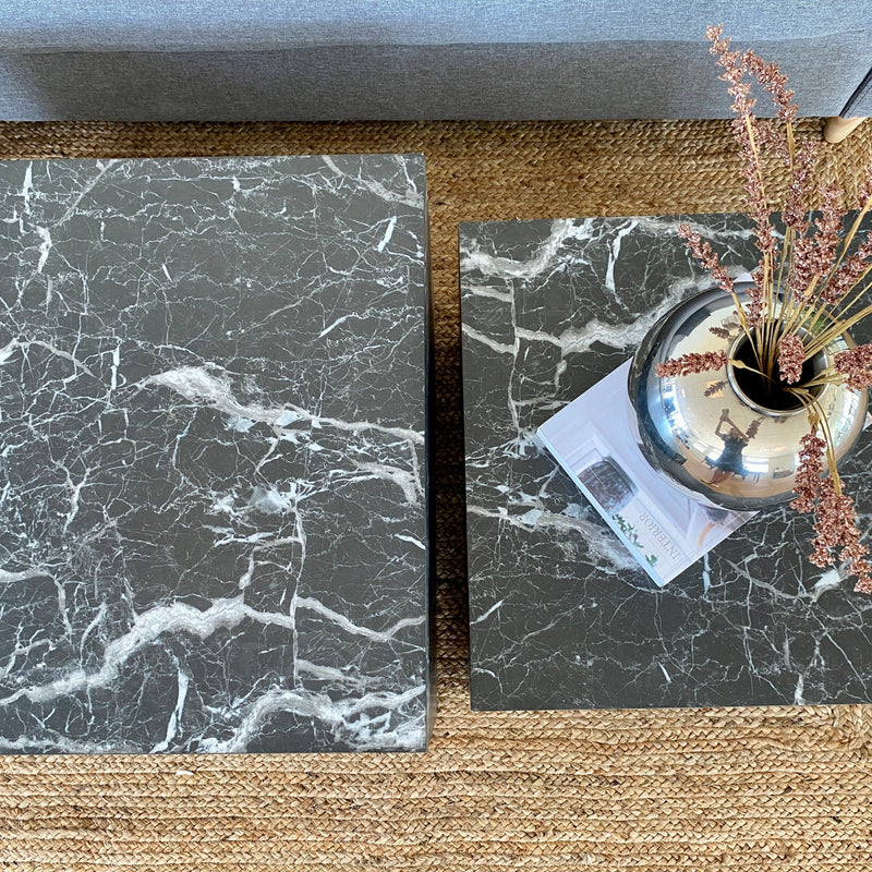 Adele - Salontafels zwart marmerprint Set