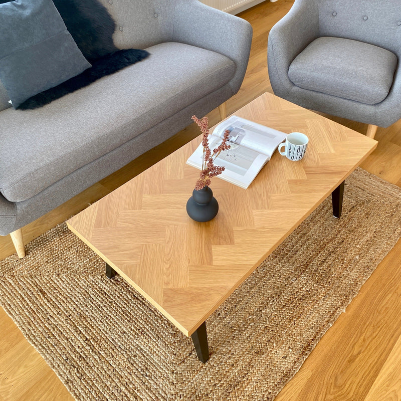 Madelina -  Salontafel in gelakt eiken met Visgraatpatroon 120 cm