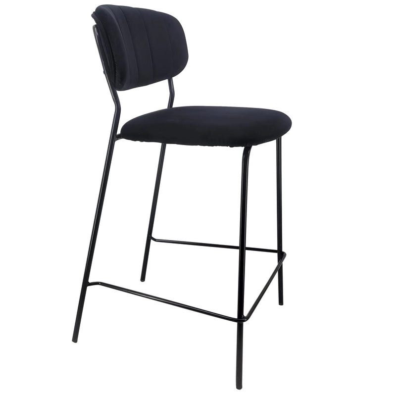 Lucia Barkruk met Rugleuning - Zwart Velours 65 cm