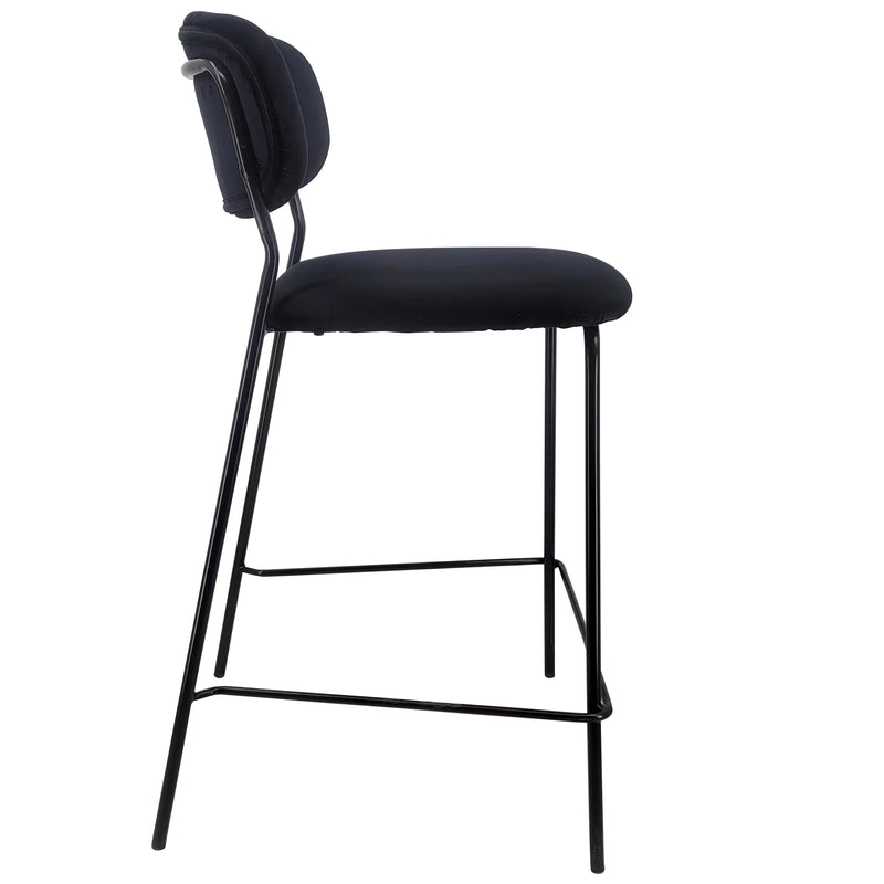 Lucia Barkruk met Rugleuning - Zwart Velours 65 cm