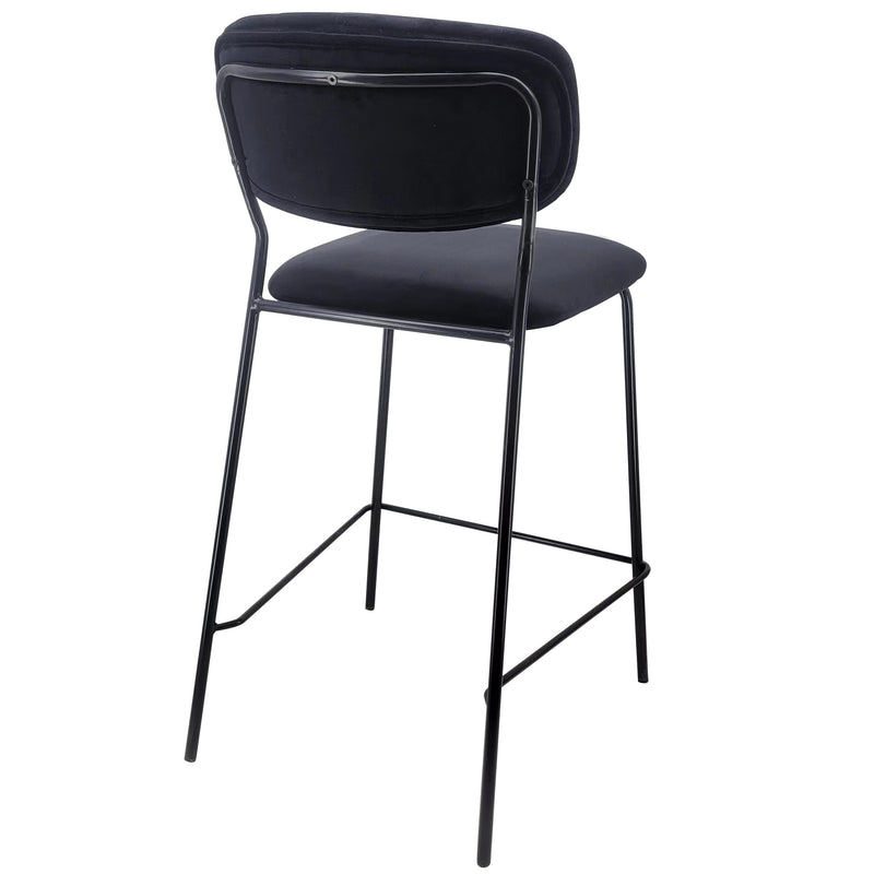 Lucia Barkruk met Rugleuning - Zwart Velours 65 cm
