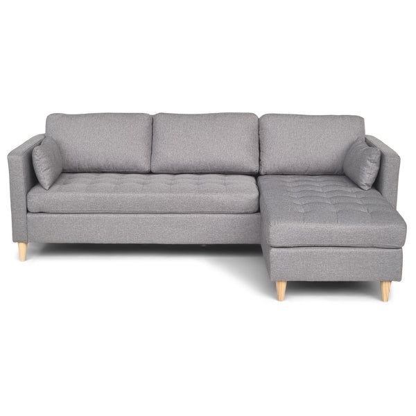 Lulu - Rechtsomkeerbare en linksomkeerbare grijze chaise longue bank - L: 215 x D: 82 x H: 78 cm
