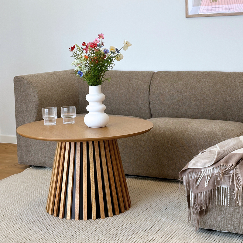Lewis lamellen salontafel natuurlijke eikenlook Ø70 cm