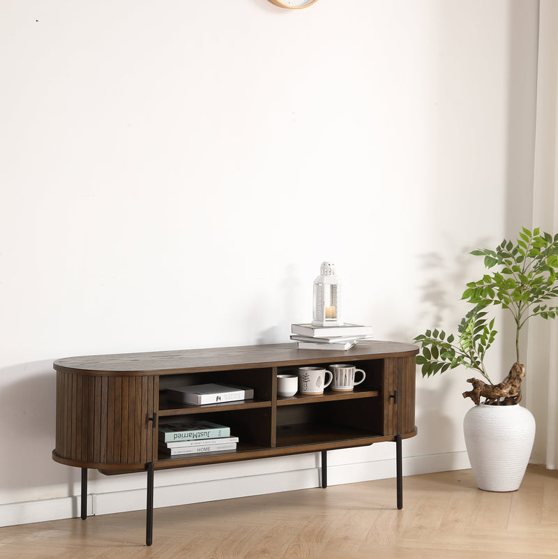 Florence jaloezie tv-meubel met lamellen in gerookt eiken 138x40x55 cm